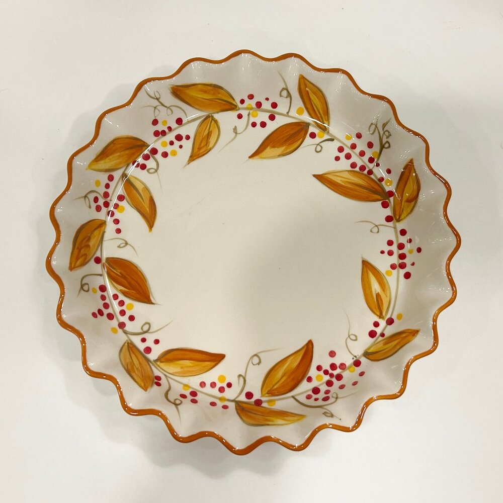 Mesa International Stoneware Quiche or Pie Dish - Orange Leaf Design